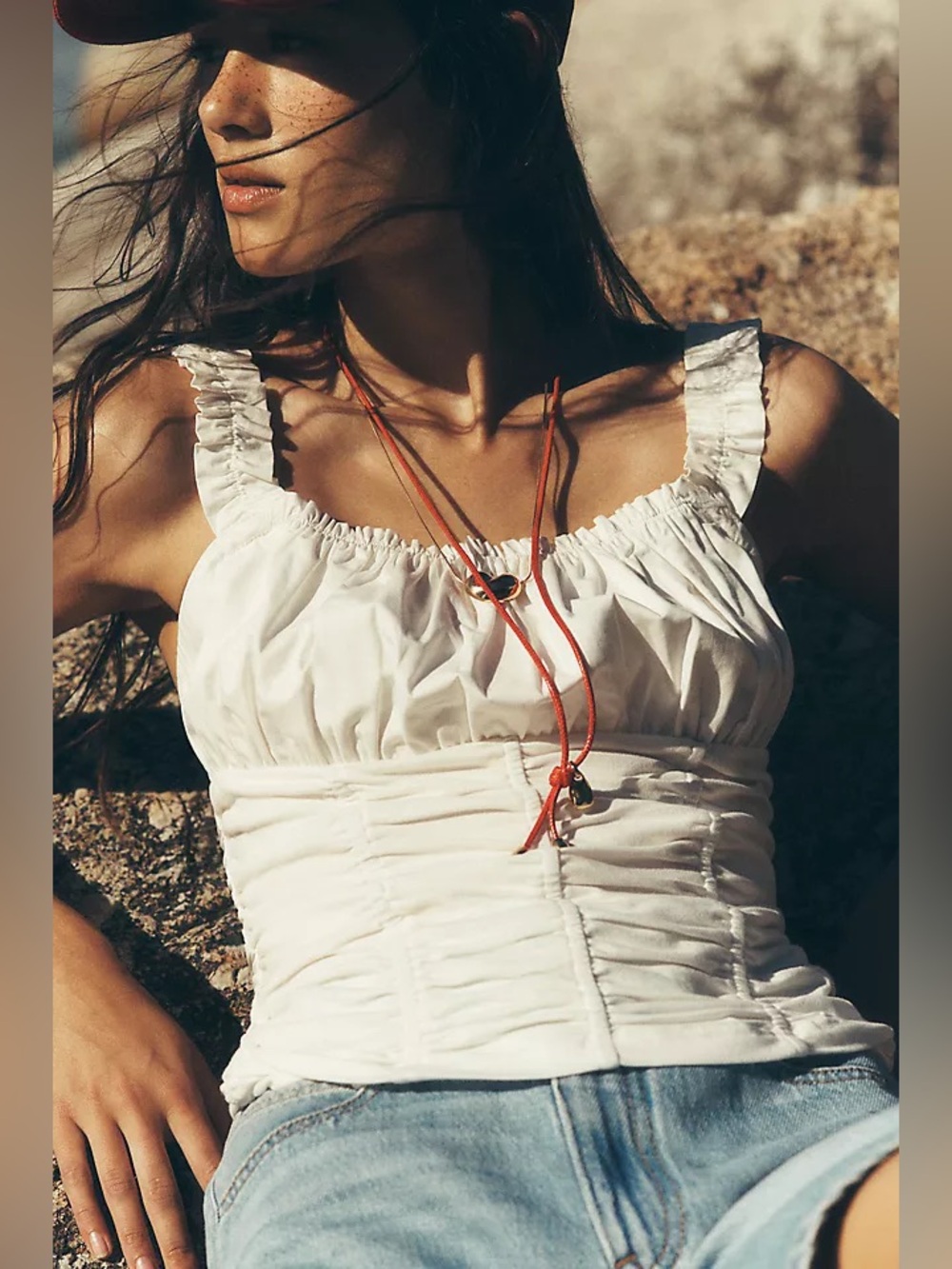 Anthropologie White Ruched Tank Dress with Ruffle Straps
